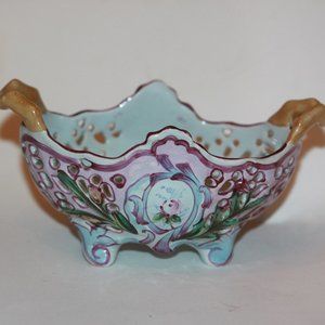 Capodimonte Basket with Flowers Italian Ceramic Porcelain Vintage